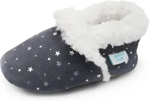 Dotty Fish Baby & Toddler Suede Slippers – Fleece Lined, Non-Slip Soft Sole Shoes – Warm Cozy Slippers for Boys & Girls – Ages 0-4