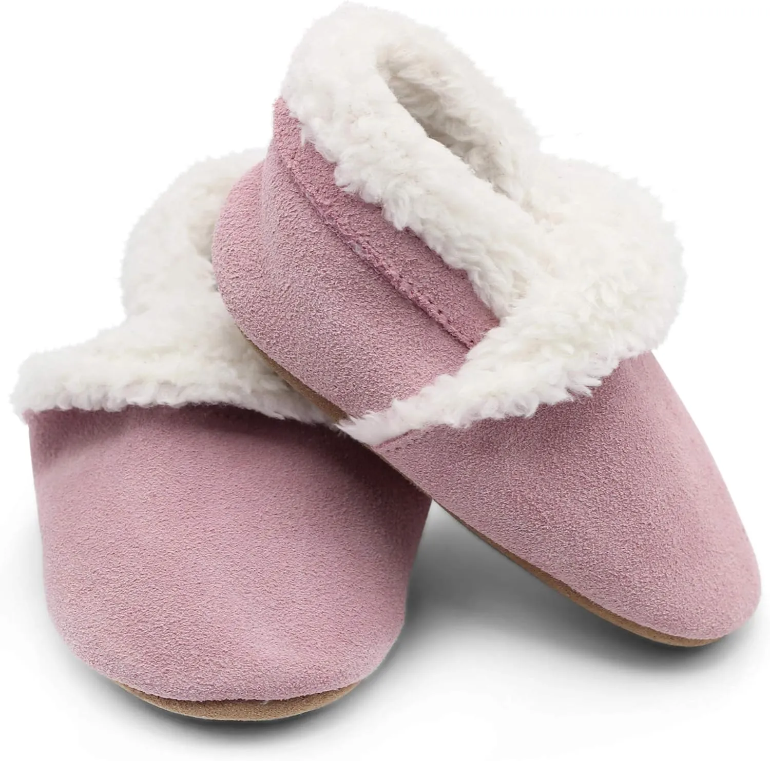 Dotty Fish Baby & Toddler Suede Slippers – Fleece Lined, Non-Slip Soft Sole Shoes – Warm Cozy Slippers for Boys & Girls – Ages 0-4