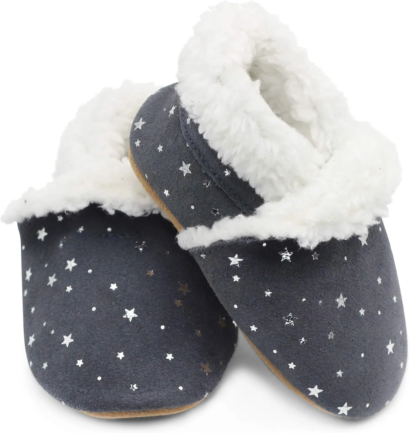 Dotty Fish Baby & Toddler Suede Slippers – Fleece Lined, Non-Slip Soft Sole Shoes – Warm Cozy Slippers for Boys & Girls – Ages 0-4
