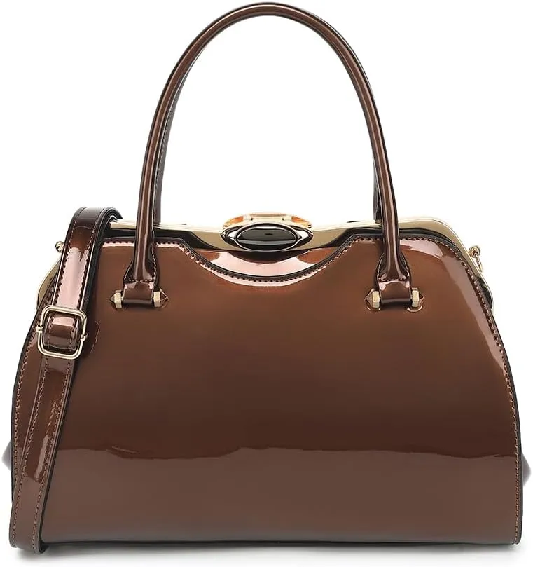 DOUBLE HANDLE FRAME SATCHEL PATENT LEATHER