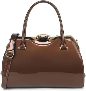 DOUBLE HANDLE FRAME SATCHEL PATENT LEATHER