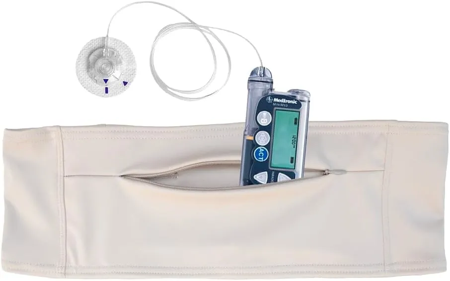 Double Pocket Belt Carries T1D Insulin Pump, Glucose Monitor, Smartphone, Accessories, Epipen, Medical Devices | Beige (Size Youth 1)