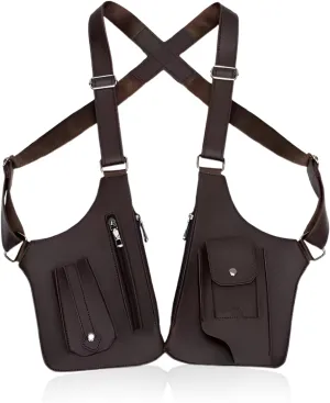 Double Shoulder Armpit Bag for Men, Anti-theft Bag with Double Shoulder Straps, Anti Theft Harness for Men Leather, Anti-theft Harness Wallet (Brown)