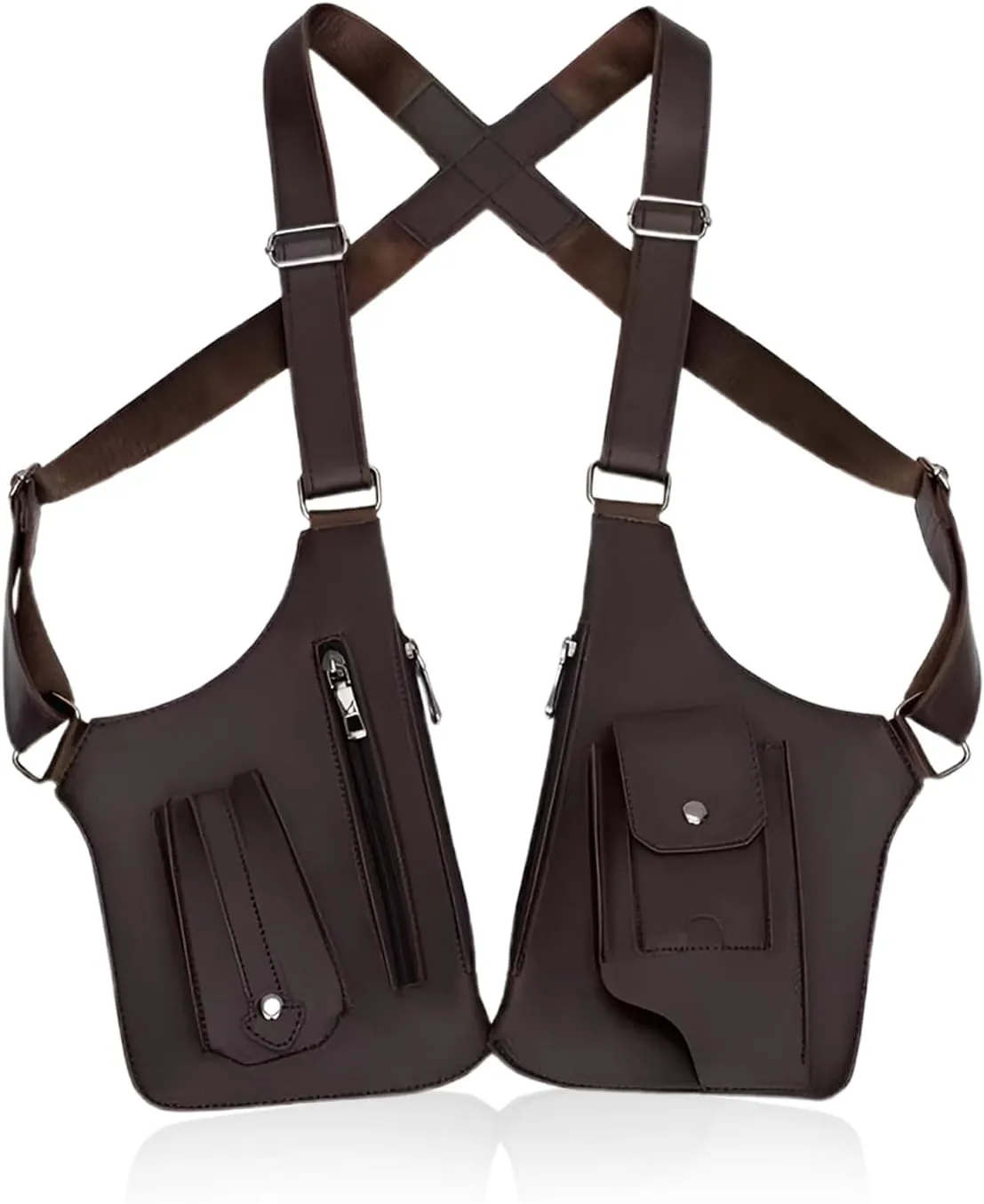 Double Shoulder Armpit Bag for Men, Anti-theft Bag with Double Shoulder Straps, Anti Theft Harness for Men Leather, Anti-theft Harness Wallet (Brown)