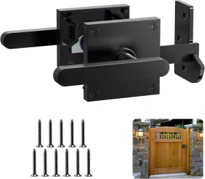 Double Side Gate Latch, Heavy Duty Gate Latch for Wooden Fence, Black Fence Gate Latch with Handles, Heavy Duty Gate Latch for Wooden Gates, Pool Gate, Backyard, Garden