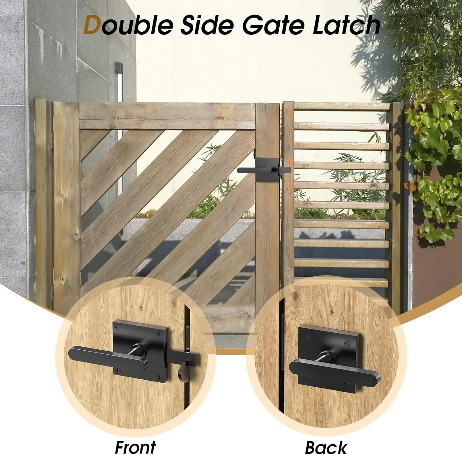 Double Side Gate Latch, Heavy Duty Gate Latch for Wooden Fence, Black Fence Gate Latch with Handles, Heavy Duty Gate Latch for Wooden Gates, Pool Gate, Backyard, Garden