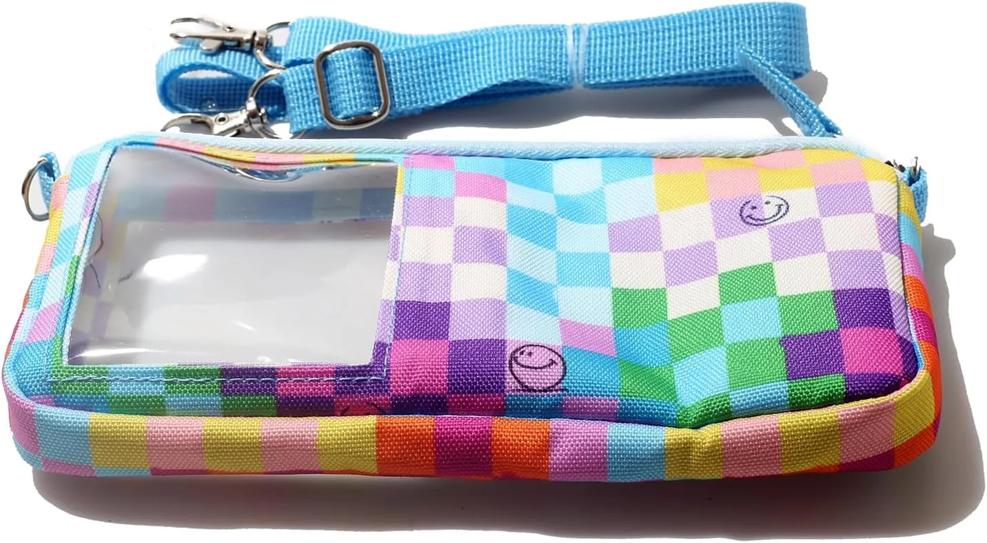 DQL Cute Design Phone case with Lanyard，Neck Phone Holder, Cross Body iPhone Case Holder Wallet for Women, Lightweight Fabric (Rainbow Plaid)
