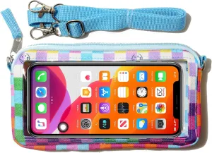 DQL Cute Design Phone case with Lanyard，Neck Phone Holder, Cross Body iPhone Case Holder Wallet for Women, Lightweight Fabric (Rainbow Plaid)