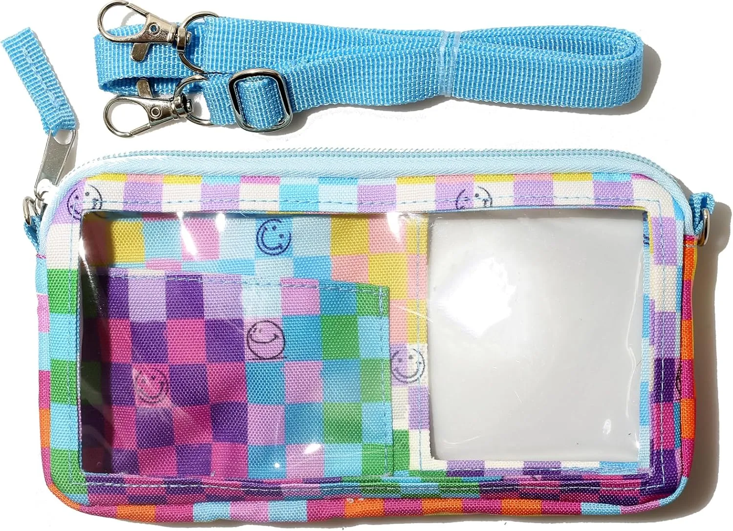 DQL Cute Design Phone case with Lanyard，Neck Phone Holder, Cross Body iPhone Case Holder Wallet for Women, Lightweight Fabric (Rainbow Plaid)