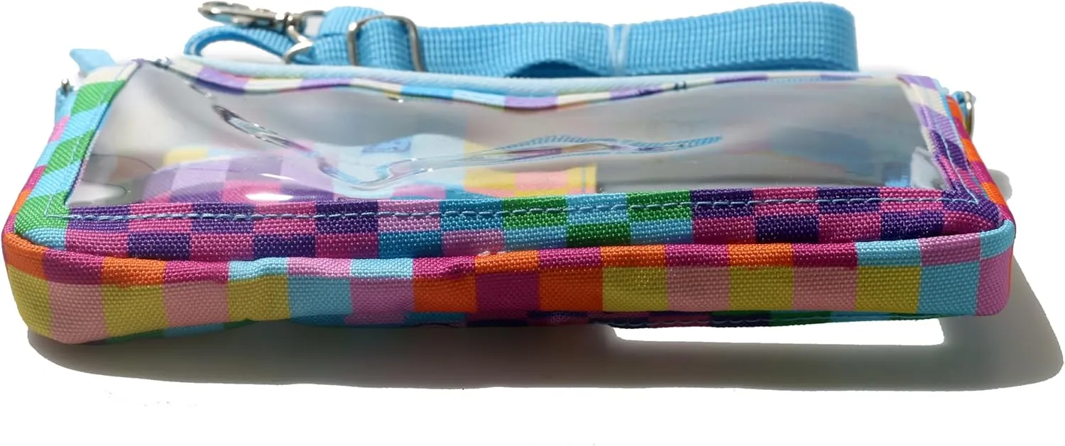 DQL Cute Design Phone case with Lanyard，Neck Phone Holder, Cross Body iPhone Case Holder Wallet for Women, Lightweight Fabric (Rainbow Plaid)