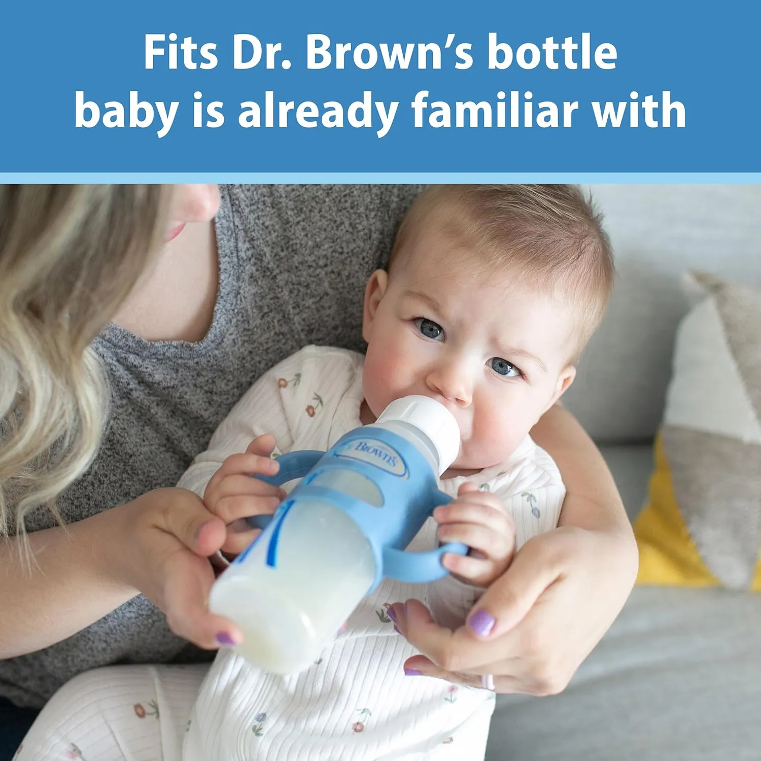 Dr. Brown's Milestones Narrow Sippy Spout Bottle with 100% Silicone Handles, Easy-Grip Handles with Soft Sippy Spout, 8oz/250mL, Green & Gray, 2-Pack, 6m 