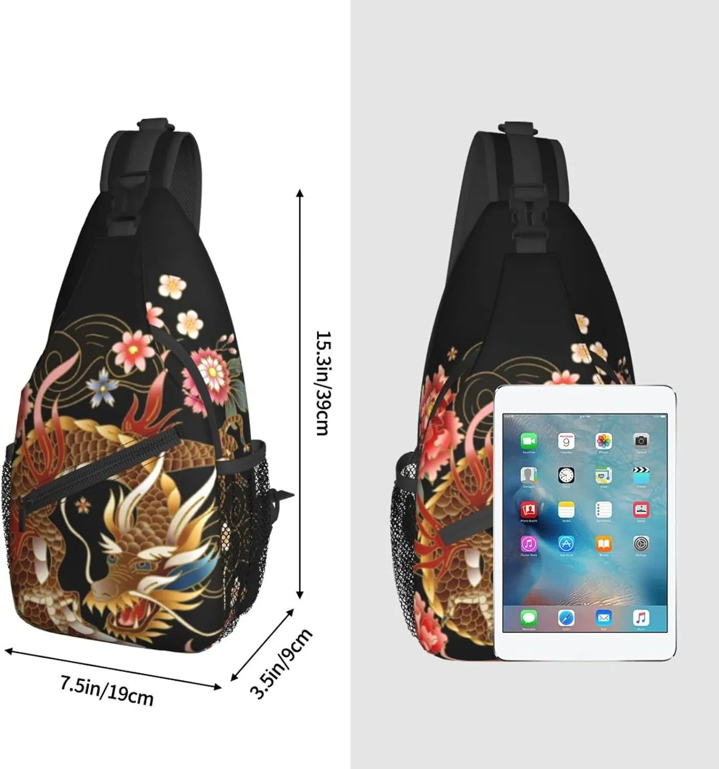 Dragon Pattern Sling Bag Crossbody Chest Daypack Casual Backpack Cool Shoulder Bag For Travel Hiking Sport Gym