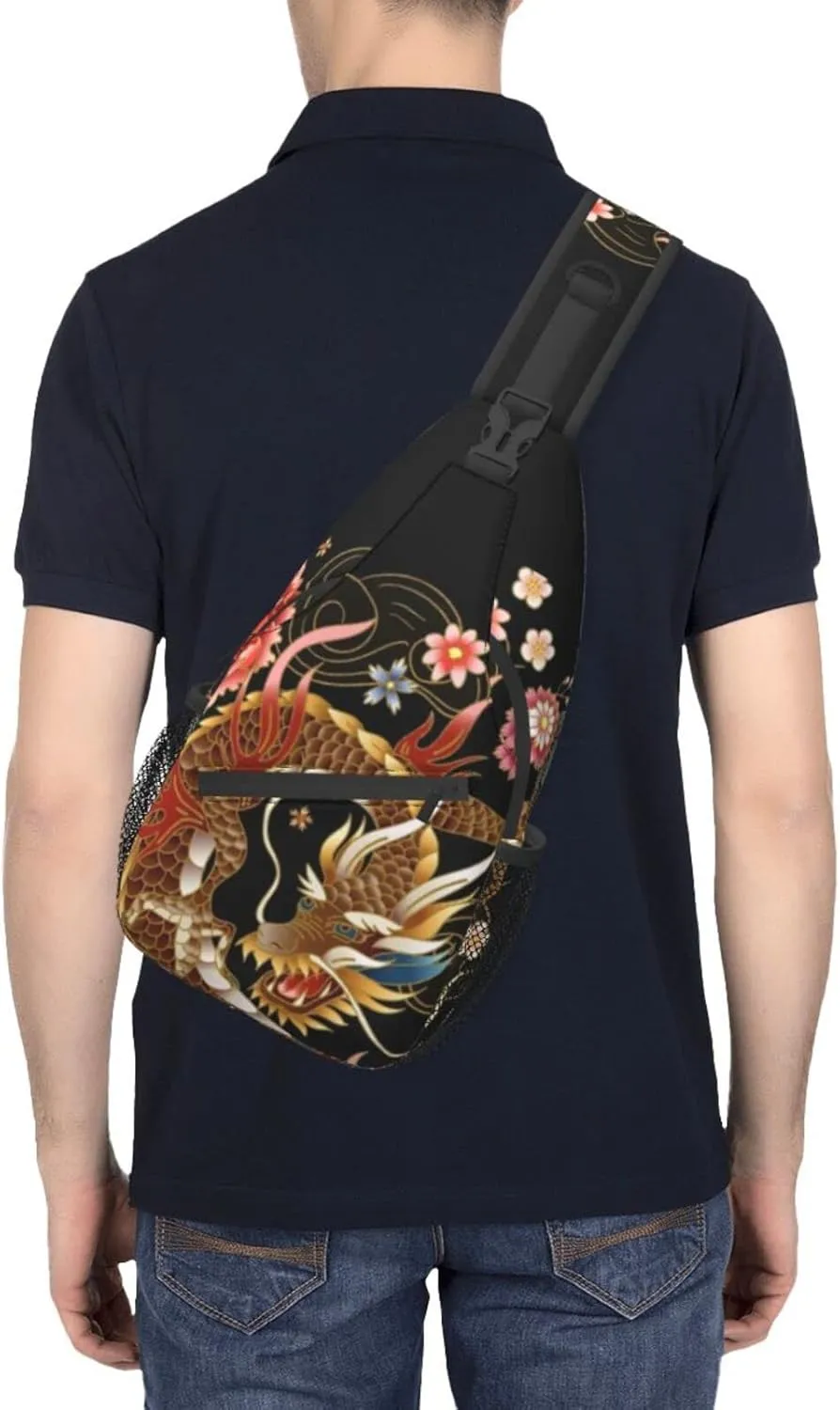 Dragon Pattern Sling Bag Crossbody Chest Daypack Casual Backpack Cool Shoulder Bag For Travel Hiking Sport Gym