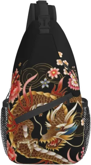 Dragon Pattern Sling Bag Crossbody Chest Daypack Casual Backpack Cool Shoulder Bag For Travel Hiking Sport Gym