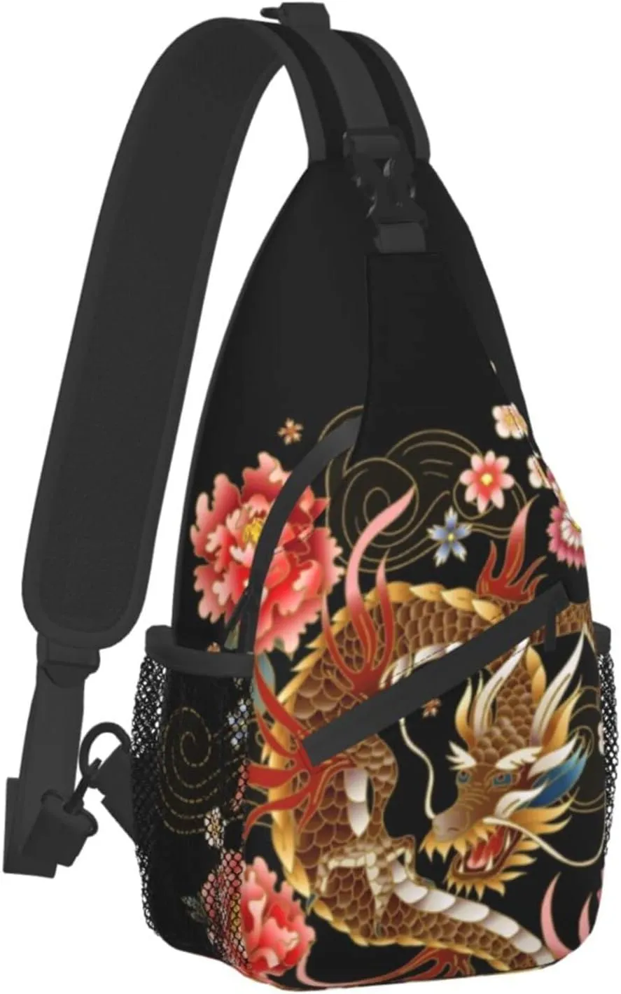 Dragon Pattern Sling Bag Crossbody Chest Daypack Casual Backpack Cool Shoulder Bag For Travel Hiking Sport Gym