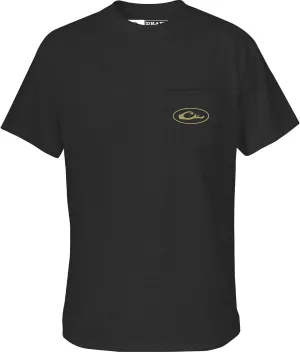 Drake Waterfowl Men's Old School Bar T-Shirt | Casual Lightweight Cotton Blend Tee with Back Logo Print & Front Chest Pocket