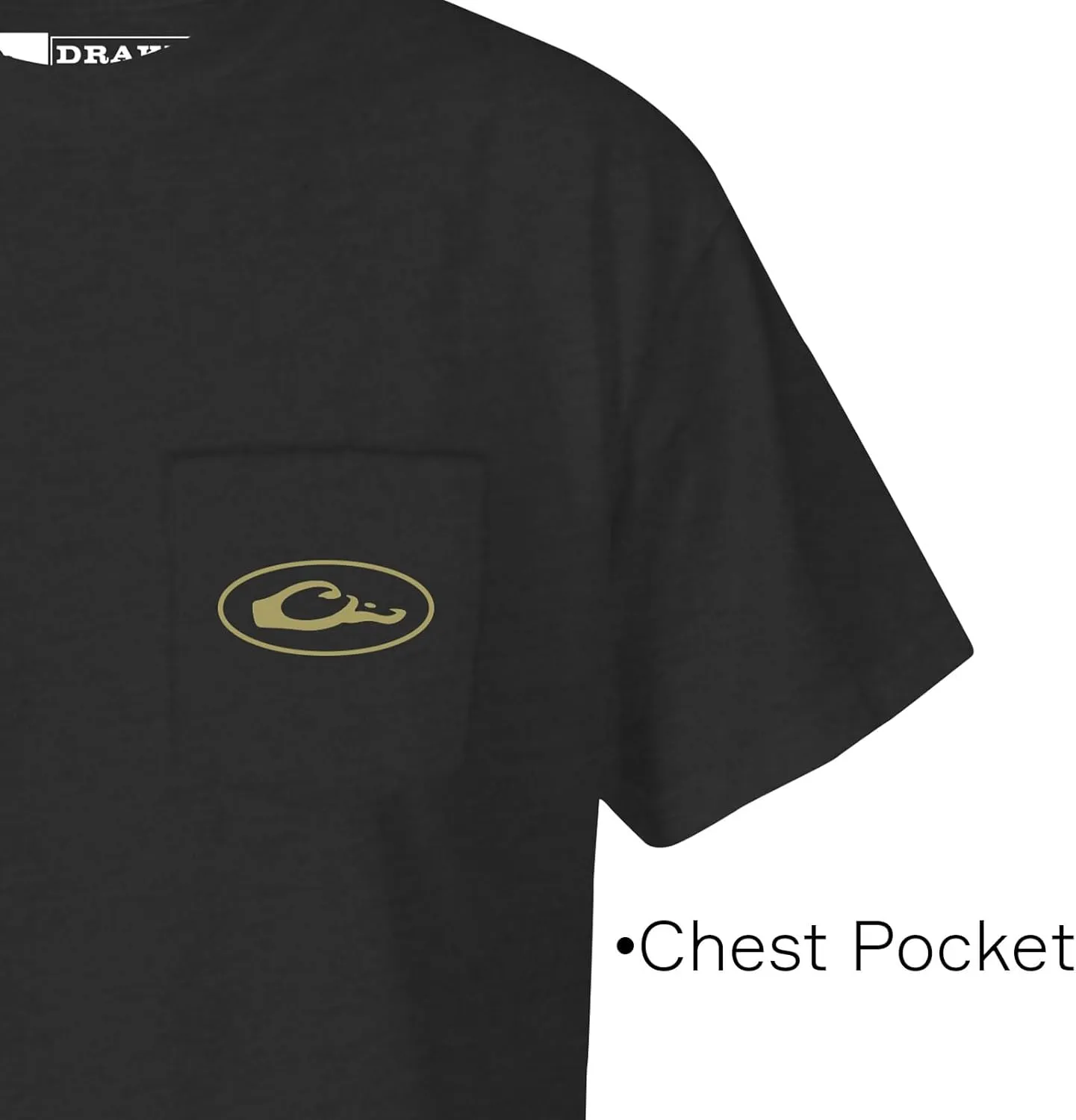 Drake Waterfowl Men's Old School Bar T-Shirt | Casual Lightweight Cotton Blend Tee with Back Logo Print & Front Chest Pocket