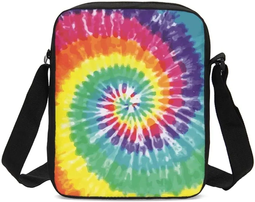 DuJiea Tie Dye Rainbow Kids Backpack Set 3 Piece Student Back To School Book Bag with Shouder Bag Pencil Case for Boys Girls 1-6th Grade