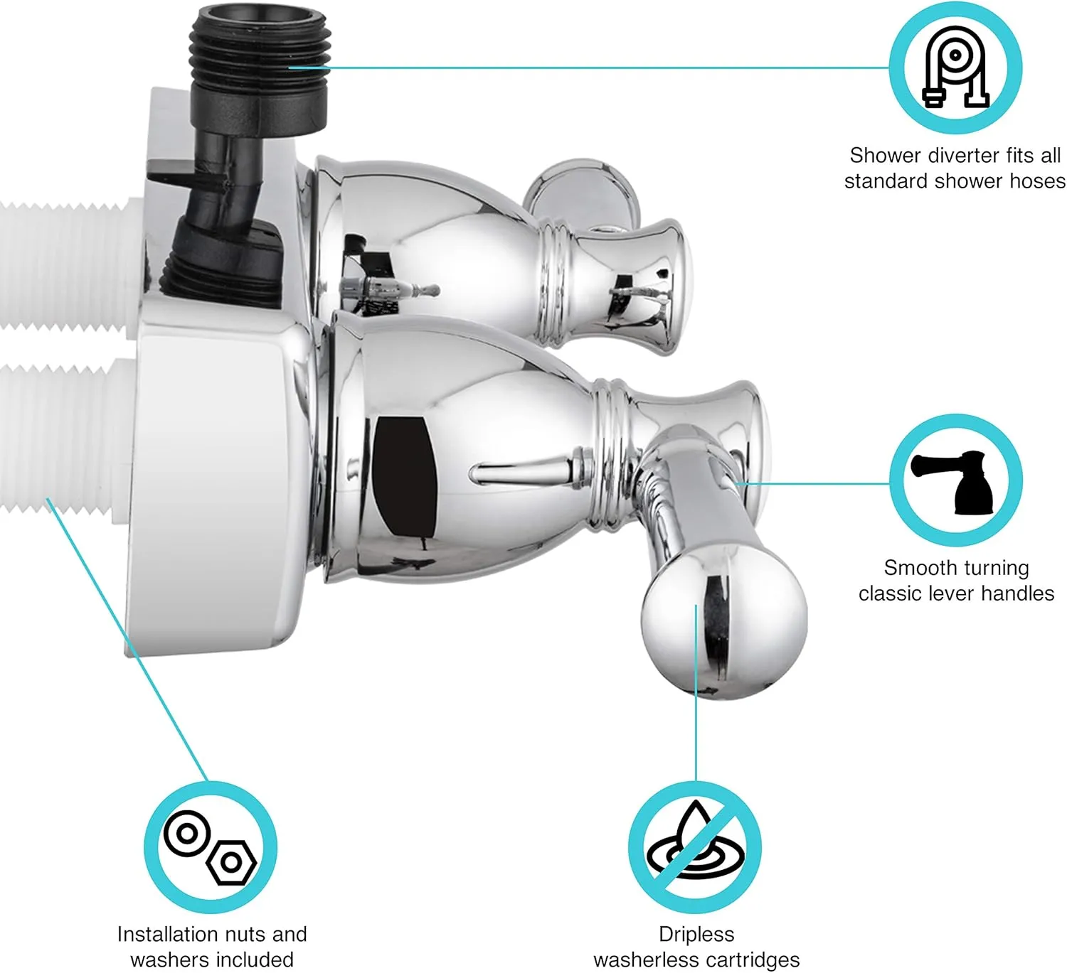 Dura Faucet DF-SA100L-CP RV Shower Faucet Valve Diverter with Hot/Cold Handles (Chrome)