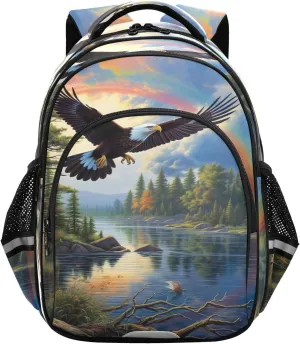 Eagle Soars Serene Lake 17 Inch Backpack for School Boys Girls, Kids Backpack Boys Elementary School for Travel