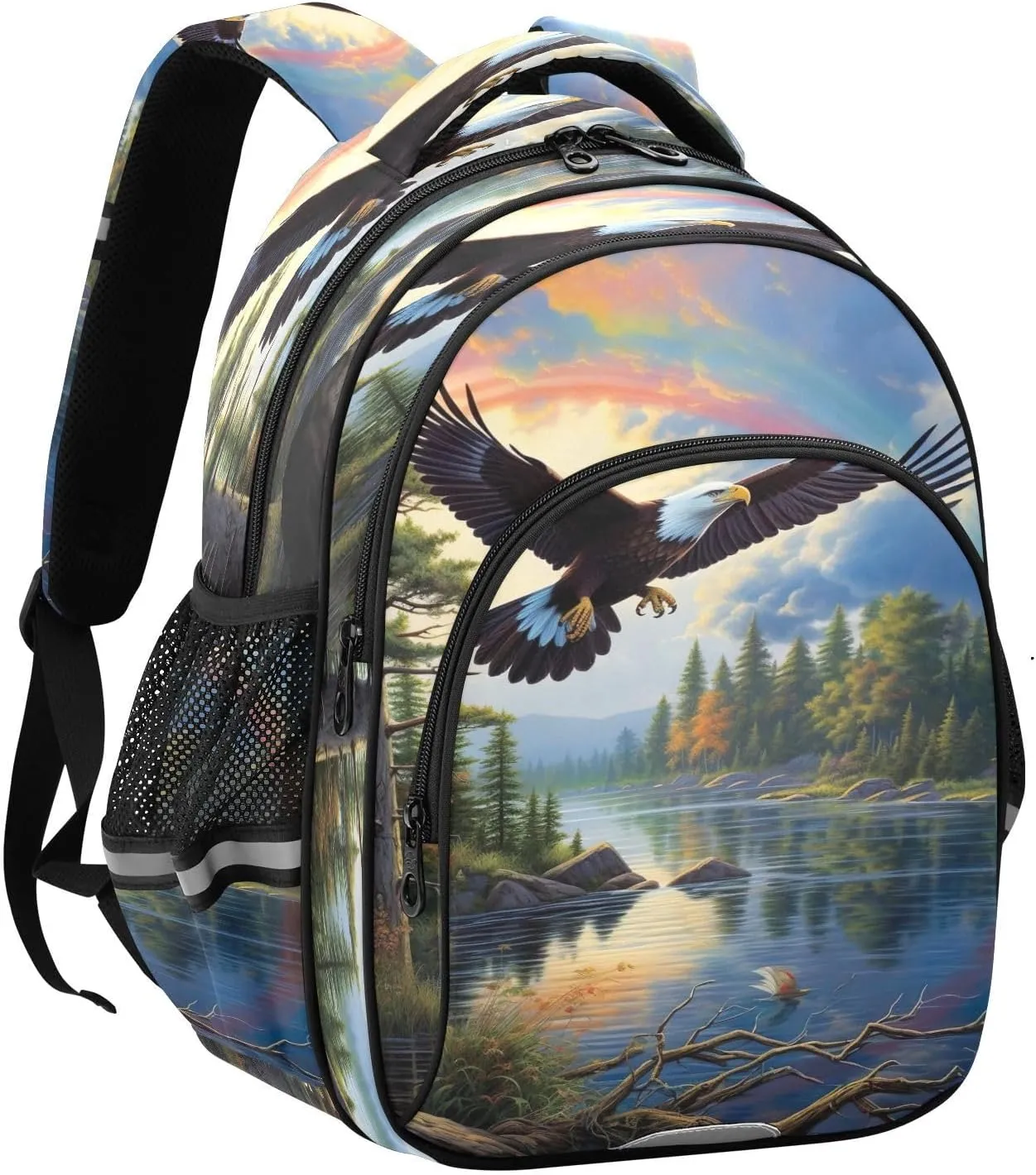 Eagle Soars Serene Lake 17 Inch Backpack for School Boys Girls, Kids Backpack Boys Elementary School for Travel