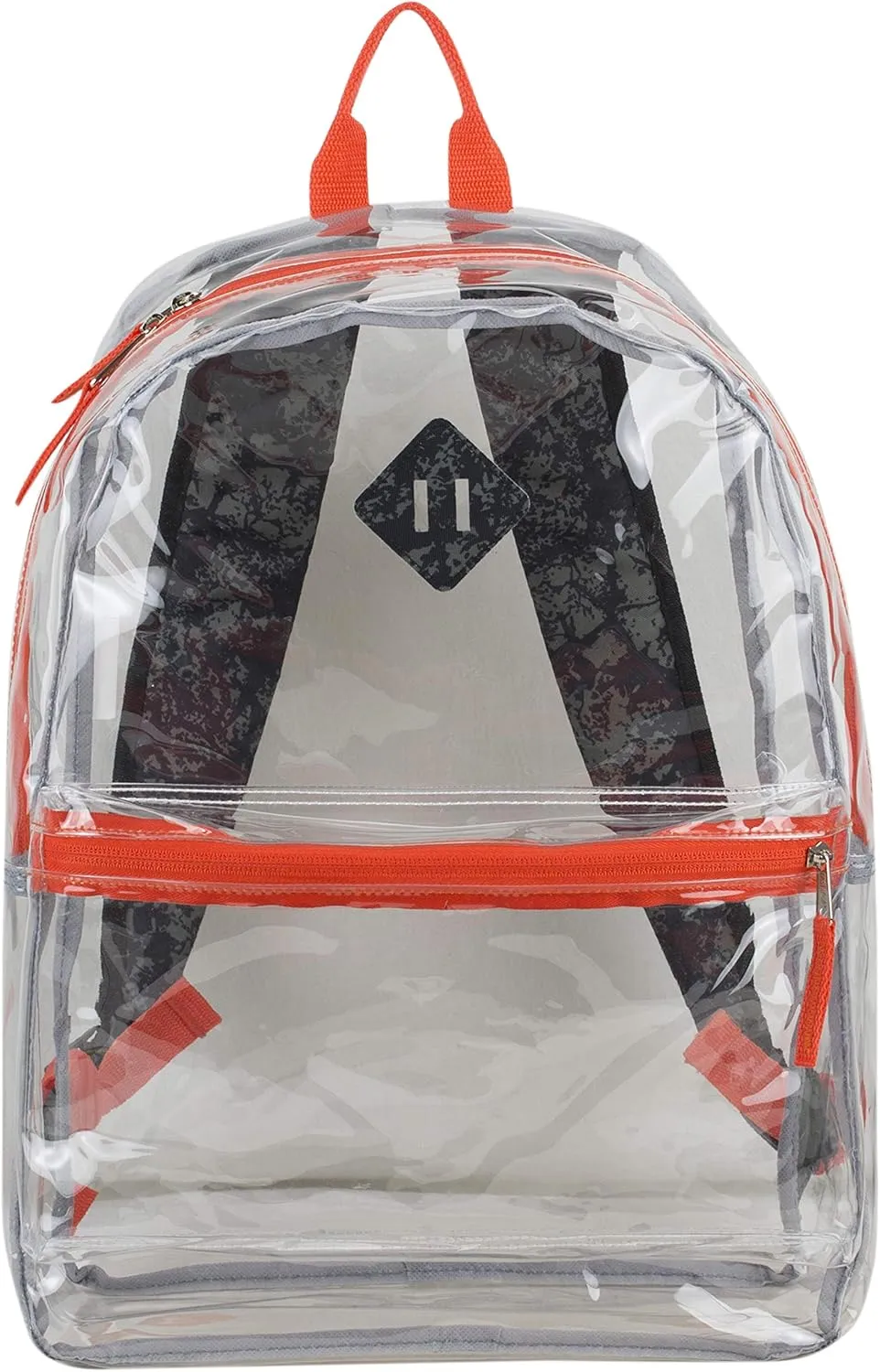 Eastsport Transparent Clear Stadium Approved Backpack Bag for Work, Festival, Concert, Parade, Black and Gray Destruction Print/Red Orange