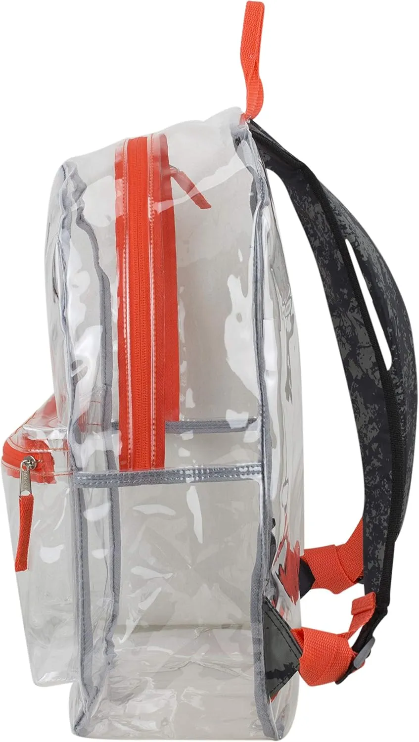 Eastsport Transparent Clear Stadium Approved Backpack Bag for Work, Festival, Concert, Parade, Black and Gray Destruction Print/Red Orange