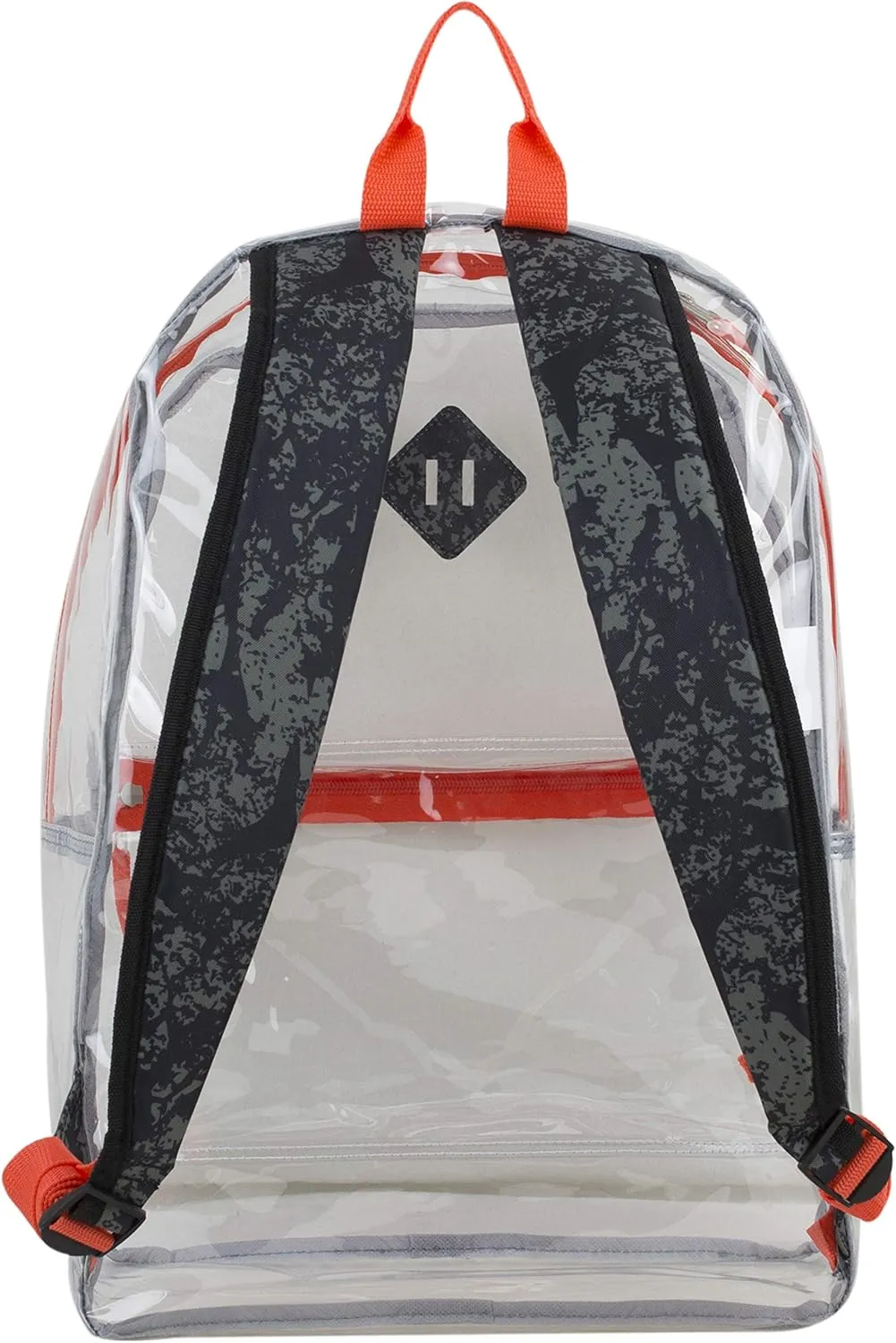 Eastsport Transparent Clear Stadium Approved Backpack Bag for Work, Festival, Concert, Parade, Black and Gray Destruction Print/Red Orange