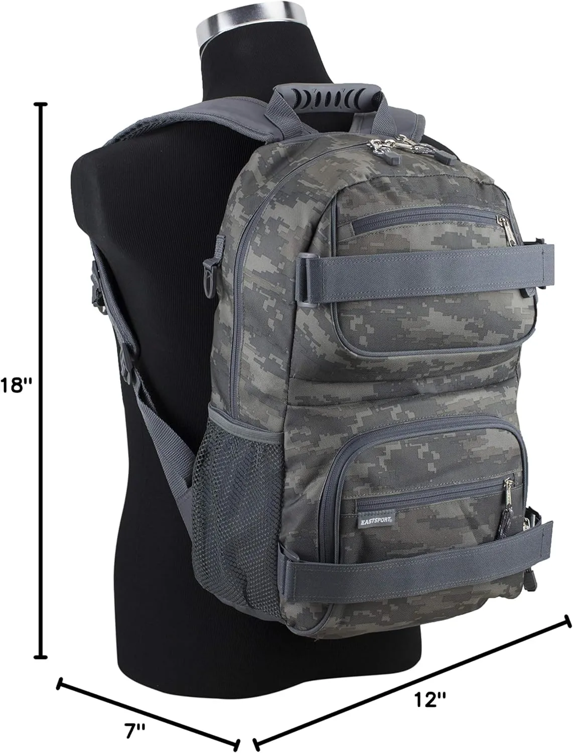 Eastsport Travel Skateboard Backpack Double Strap Laptop Bag Multi-Sport Design for Men and Women, Static Camo