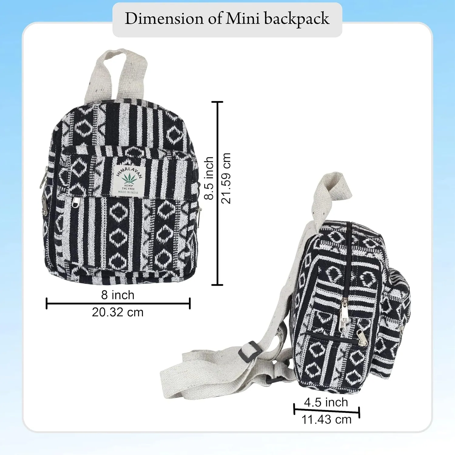 Eco Friendly Set Of Hemp Mini Backpack   Coin Purse Cute Light Weight Hemp Bag For women Girl (Black and White)