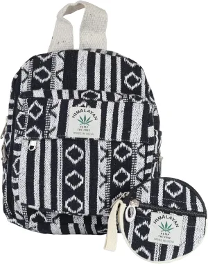 Eco Friendly Set Of Hemp Mini Backpack   Coin Purse Cute Light Weight Hemp Bag For women Girl (Black and White)