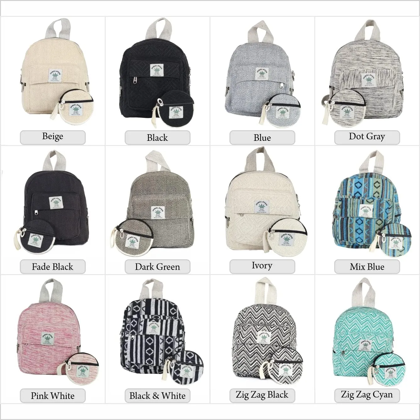 Eco Friendly Set Of Hemp Mini Backpack   Coin Purse Cute Light Weight Hemp Bag For women Girl (Black and White)