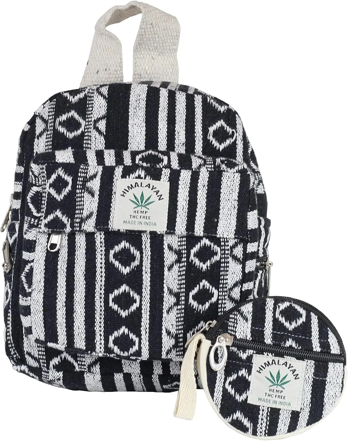Eco Friendly Set Of Hemp Mini Backpack   Coin Purse Cute Light Weight Hemp Bag For women Girl (Black and White)