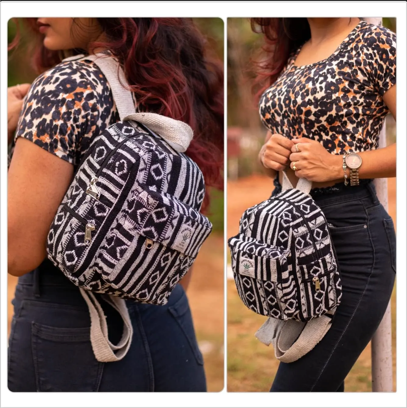 Eco Friendly Set Of Hemp Mini Backpack   Coin Purse Cute Light Weight Hemp Bag For women Girl (Black and White)