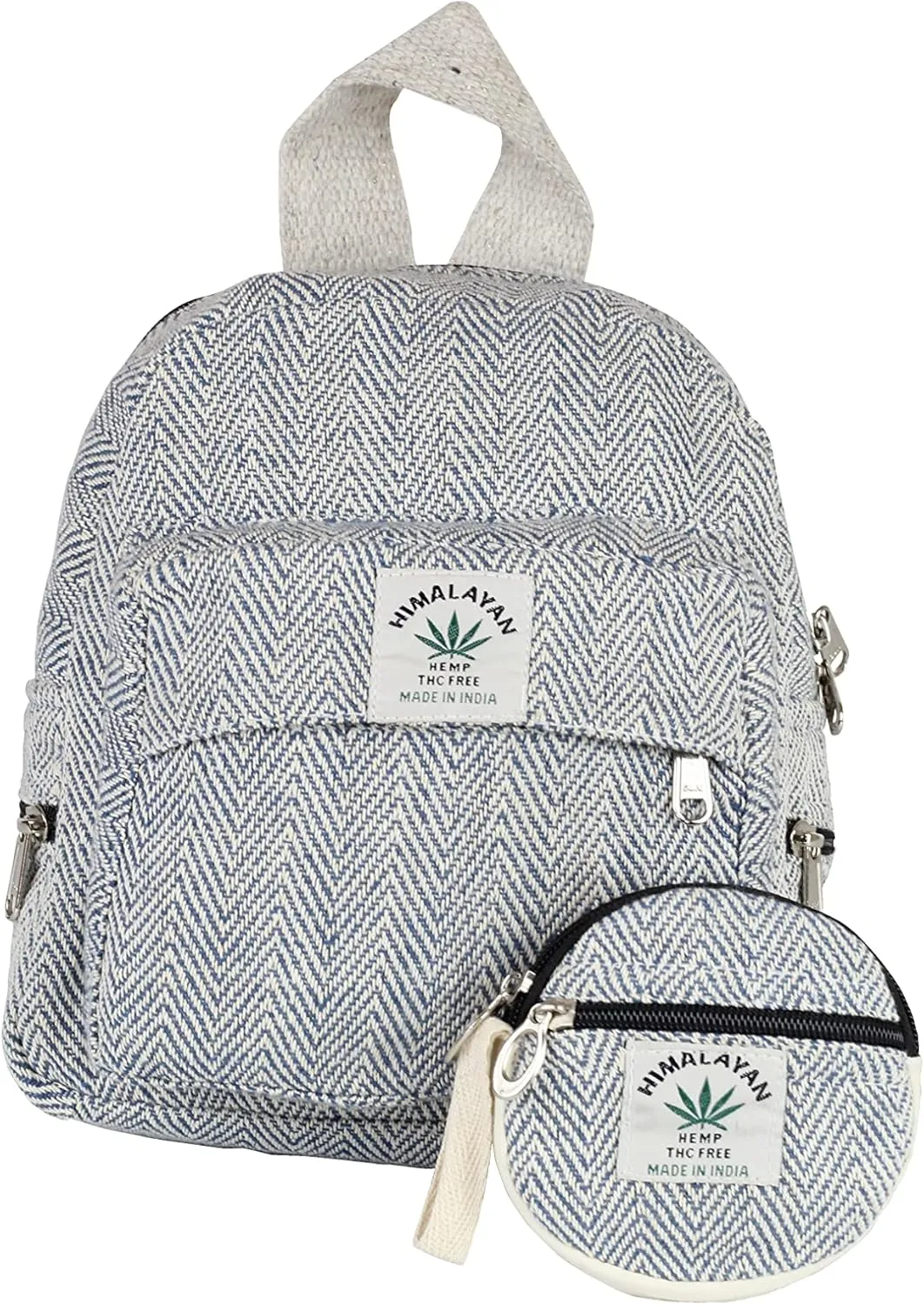 Eco Friendly Set Of Hemp Mini Backpack   Coin Purse Cute Light Weight Hemp Bag For women Girl (Blue)