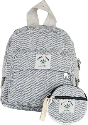 Eco Friendly Set Of Hemp Mini Backpack   Coin Purse Cute Light Weight Hemp Bag For women Girl (Blue)