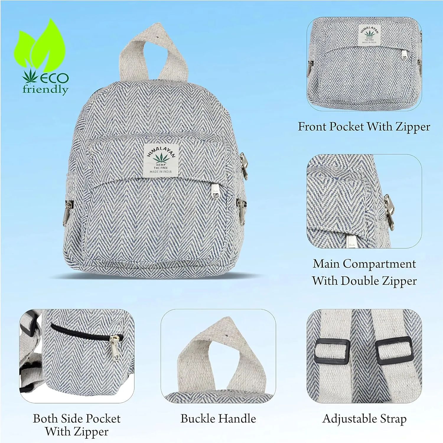 Eco Friendly Set Of Hemp Mini Backpack   Coin Purse Cute Light Weight Hemp Bag For women Girl (Blue)