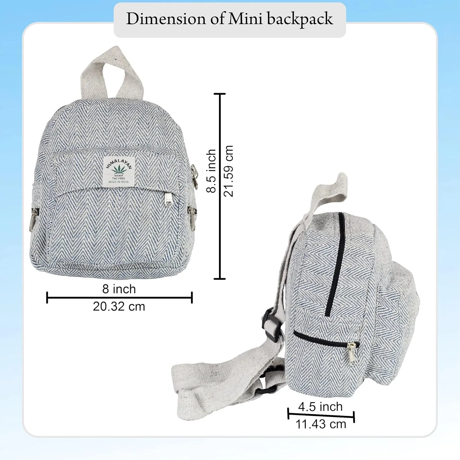 Eco Friendly Set Of Hemp Mini Backpack   Coin Purse Cute Light Weight Hemp Bag For women Girl (Blue)