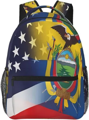 Ecuador American Flag Backpack Casual Laptop Backpack Double Shoulder Bag Lightweight Backpack For Women Men Travel
