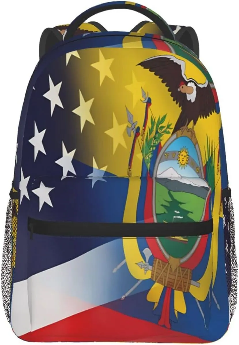 Ecuador American Flag Backpack Casual Laptop Backpack Double Shoulder Bag Lightweight Backpack For Women Men Travel