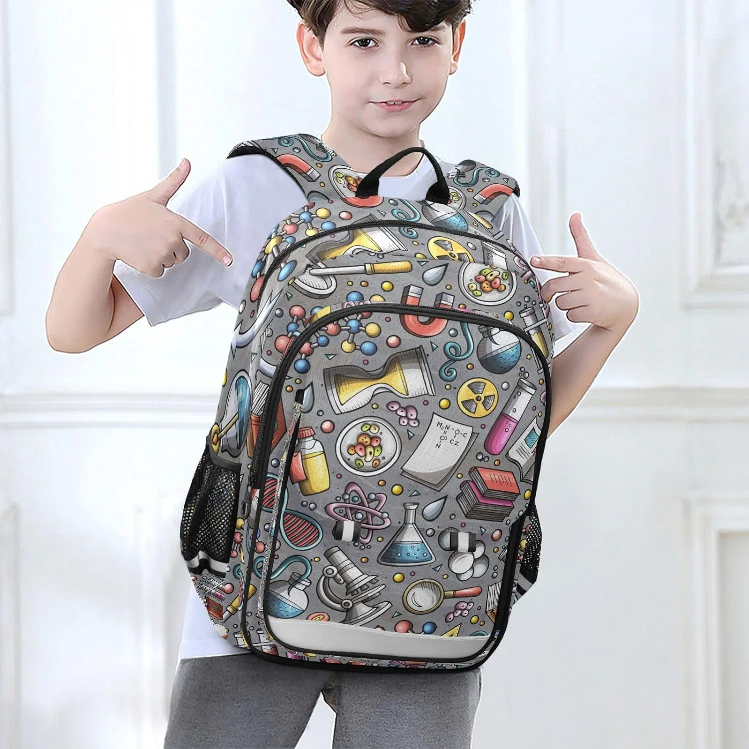 Educational Science Cartoon Cute Backpack School Bag Lightweight Laptop Backpack Student Travel Daypack with Reflective Stripes