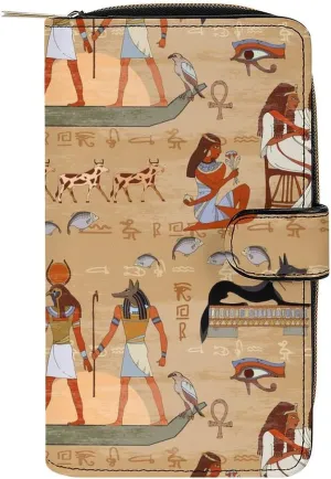 Egyptian Hieroglyphs and Tale Soft Long Wallet for Men Women Credit Card Holder Purses Coin Pouch with ID Window