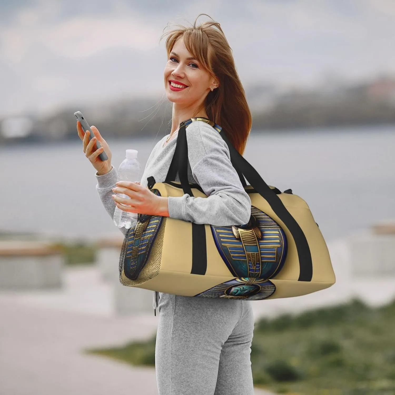 Egyptian Scarabs Travel Duffel Bag With Zippers And Handles, Big Foldable Duffle Bag For Family Vacations