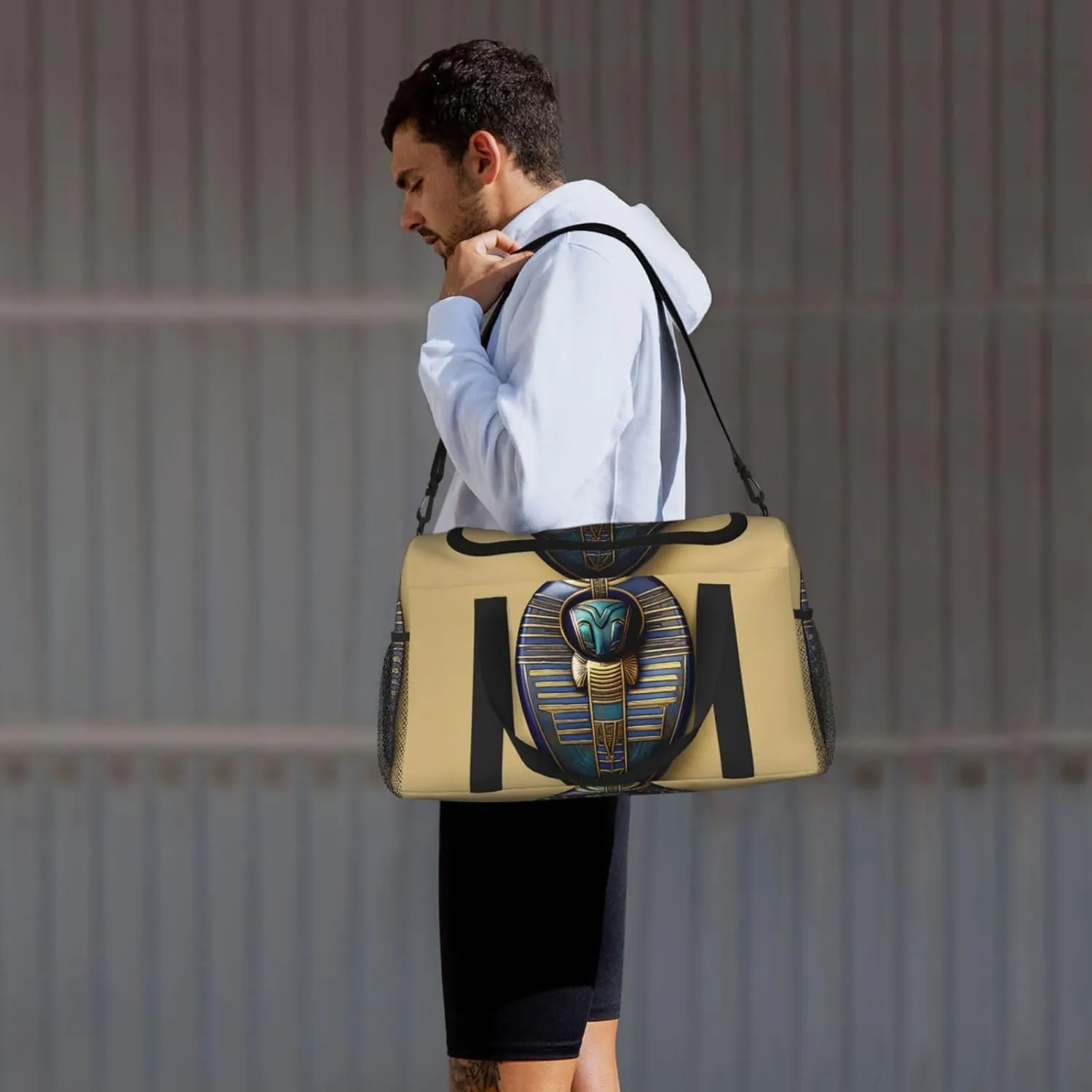 Egyptian Scarabs Travel Duffel Bag With Zippers And Handles, Big Foldable Duffle Bag For Family Vacations
