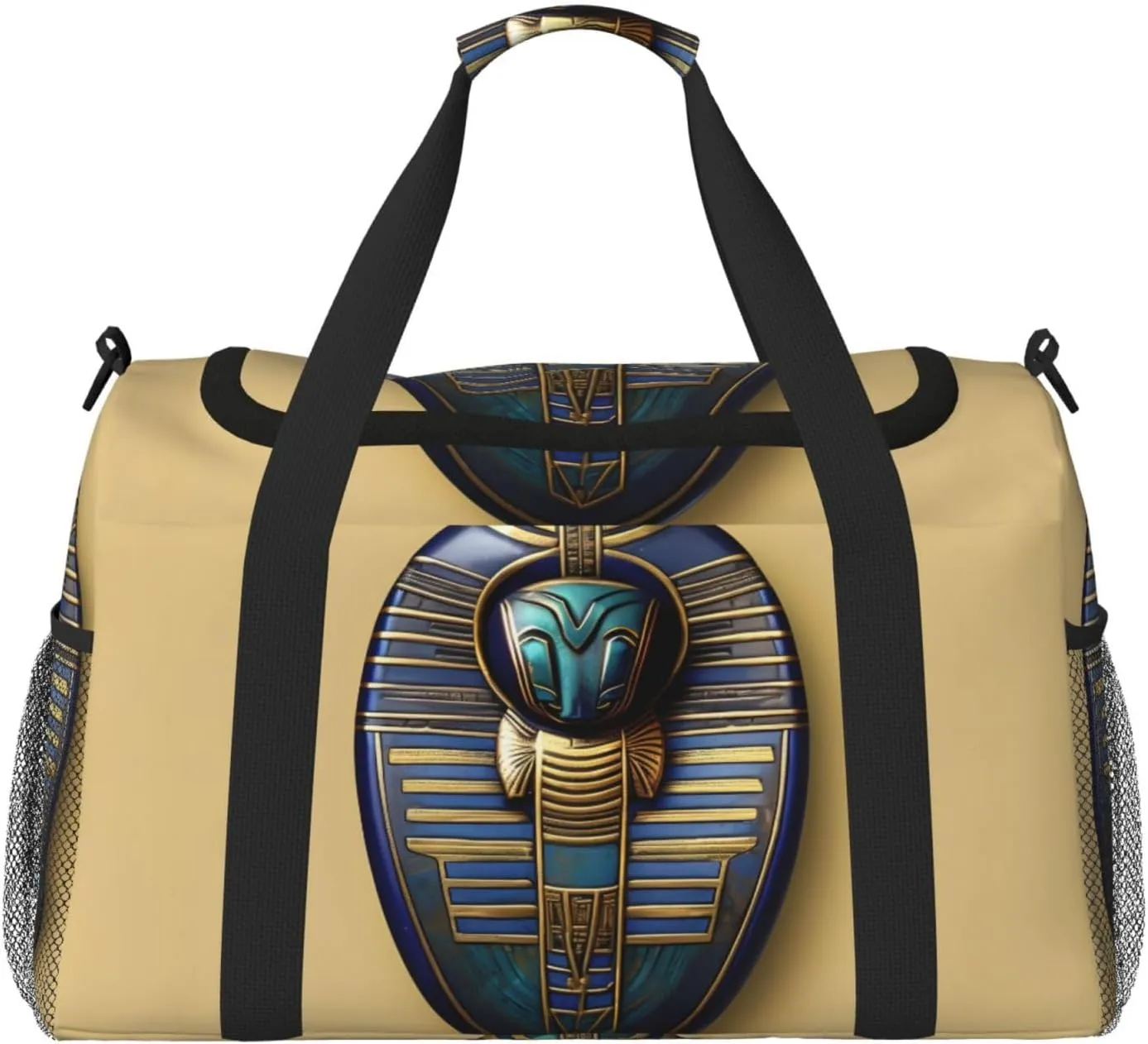 Egyptian Scarabs Travel Duffel Bag With Zippers And Handles, Big Foldable Duffle Bag For Family Vacations
