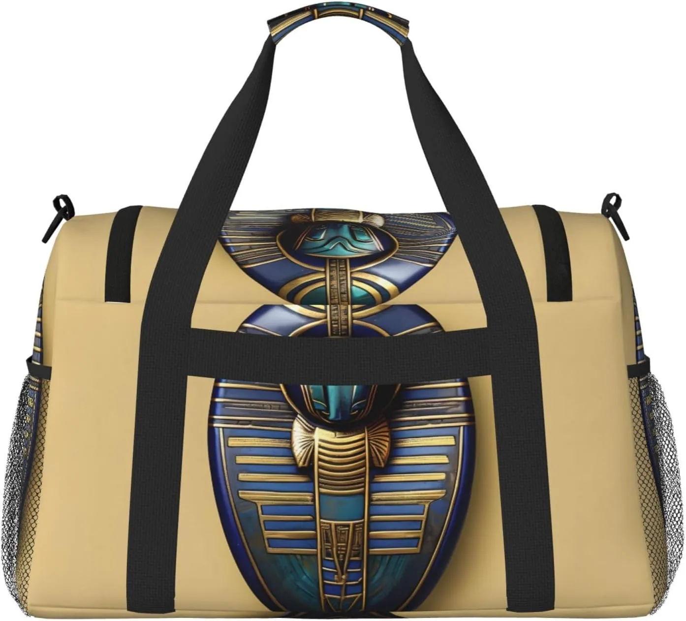 Egyptian Scarabs Travel Duffel Bag With Zippers And Handles, Big Foldable Duffle Bag For Family Vacations