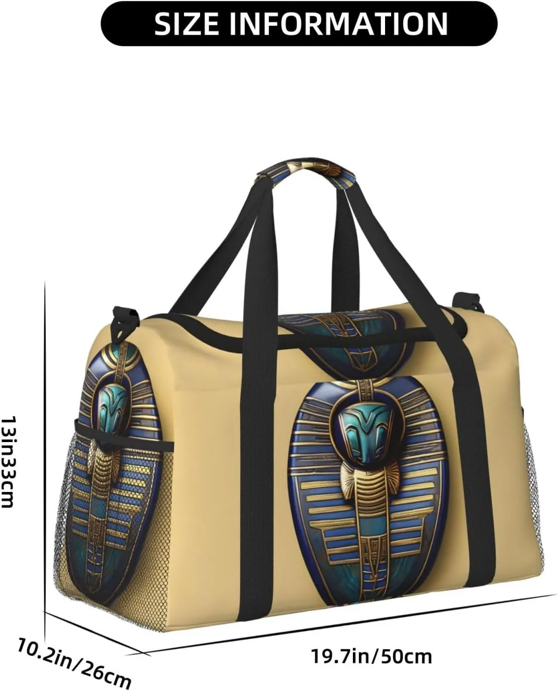 Egyptian Scarabs Travel Duffel Bag With Zippers And Handles, Big Foldable Duffle Bag For Family Vacations