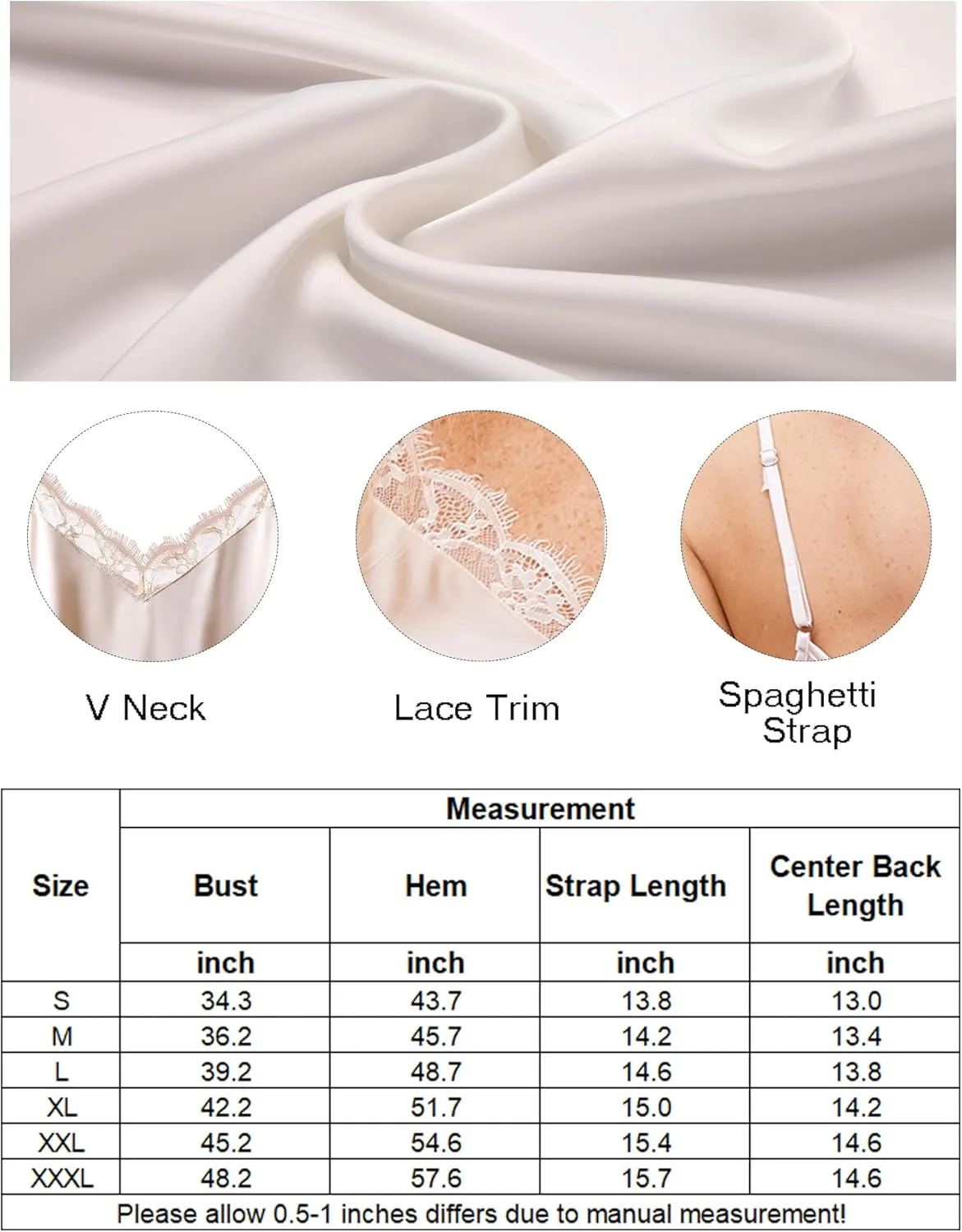Ekouaer Women's Satin Camisole Lace Silk Satin Pajama Tank Tops V Neck Soft Spaghetti Strap Loose Sleepwear