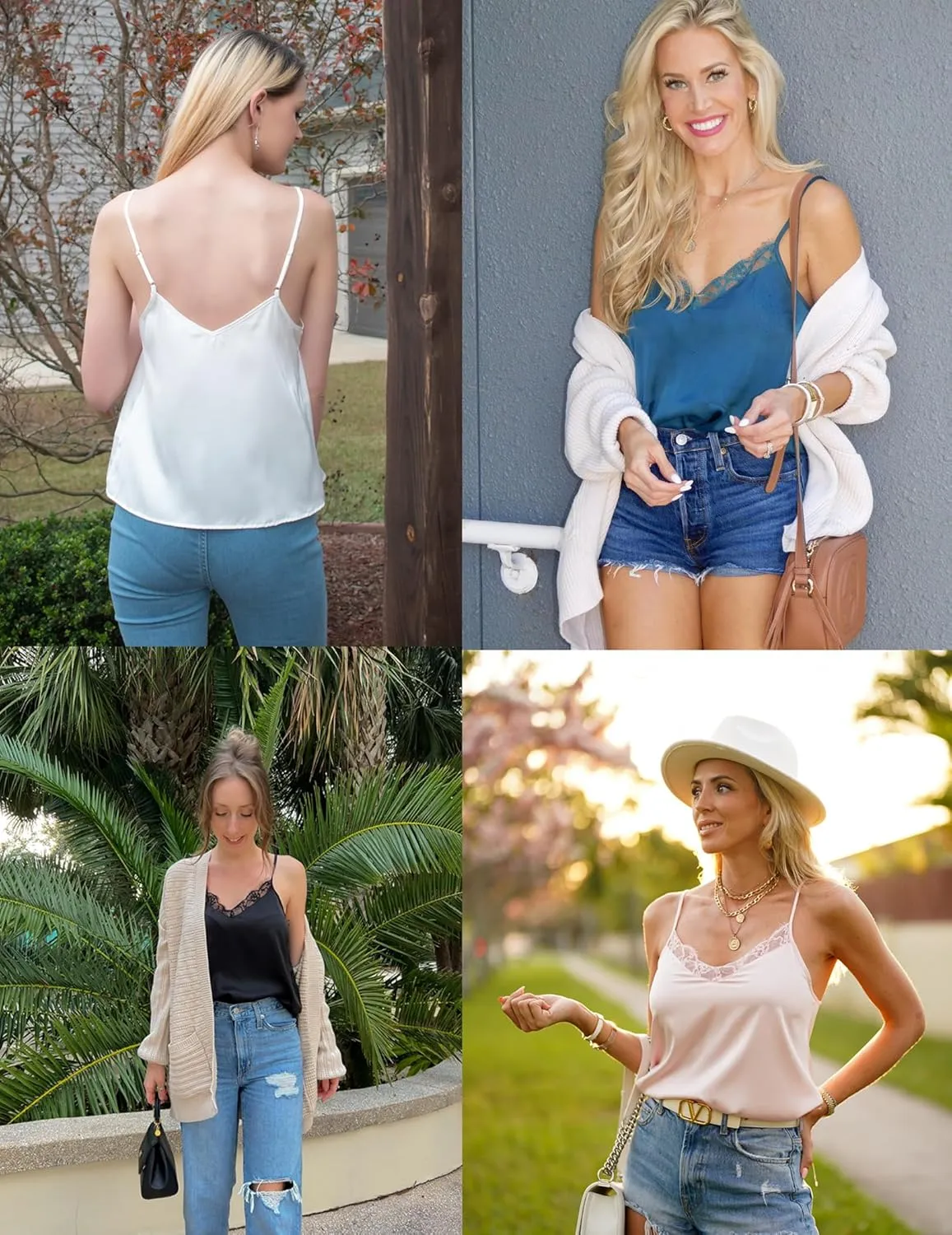 Ekouaer Women's Satin Camisole Lace Silk Satin Pajama Tank Tops V Neck Soft Spaghetti Strap Loose Sleepwear