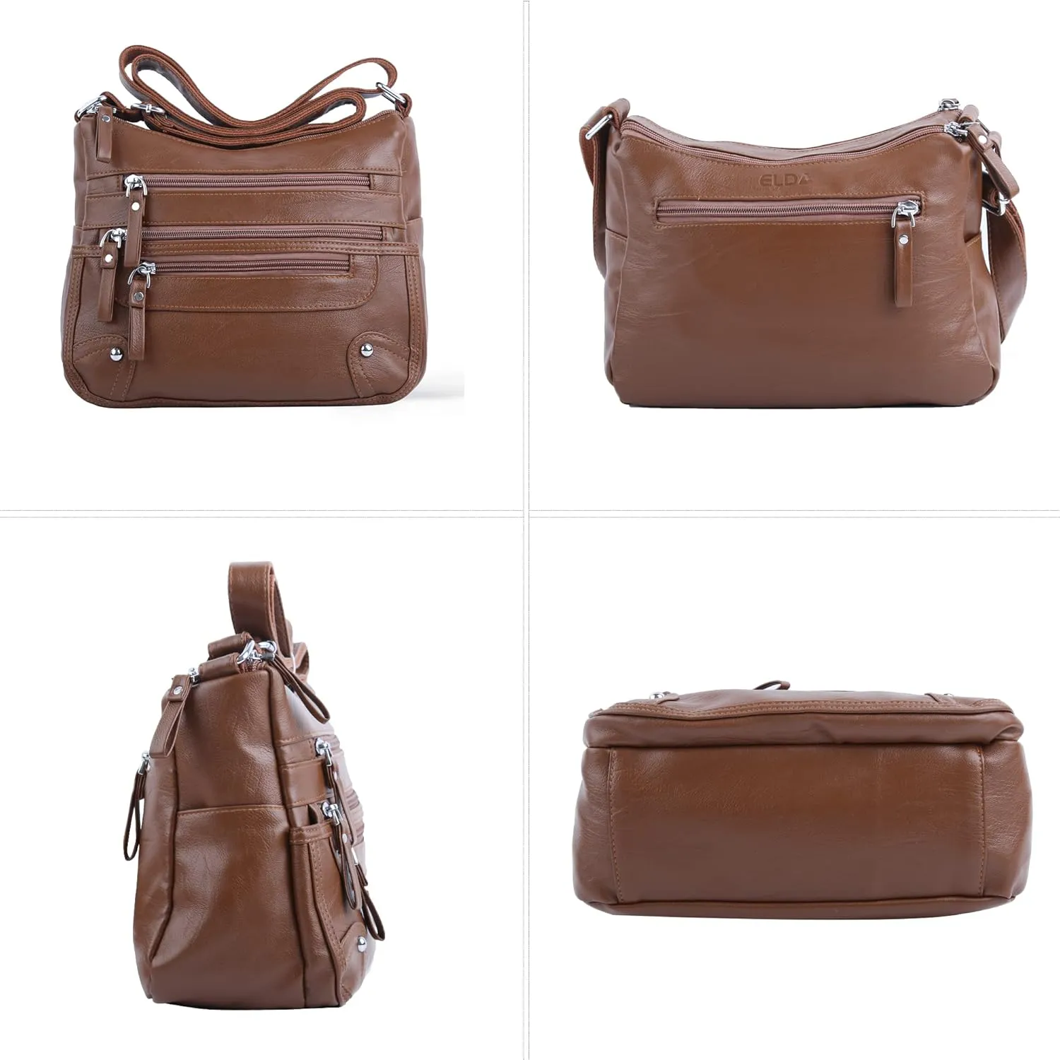 ELDA 10 Pockets Crossbody Purses for Women Medium Pocketbooks Lightweight Ladies Satchel Bag Multi Pocket Shoulder Handbag